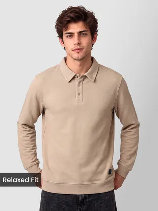 Beige Polo Neck Sweatshirt