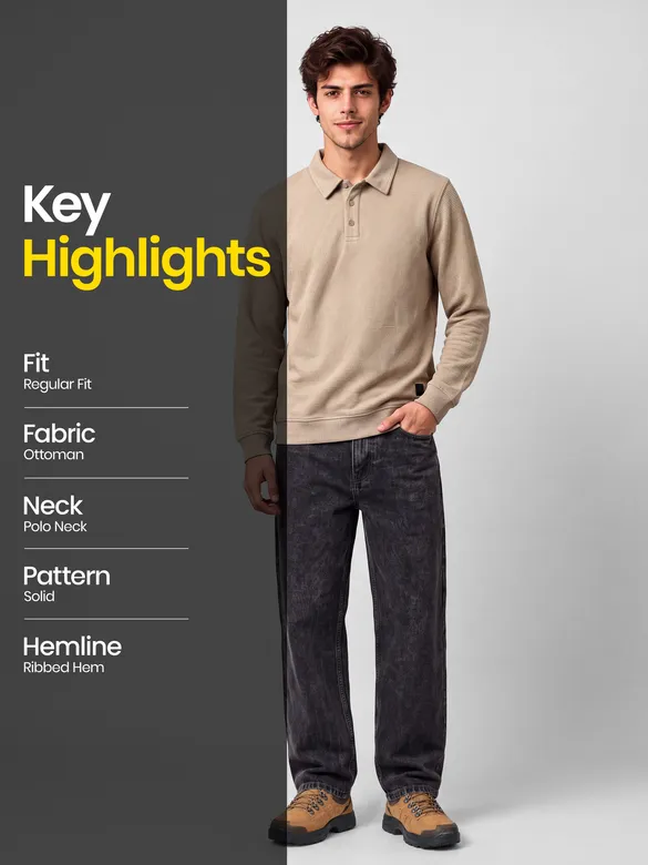 Beige Polo Neck Sweatshirt
