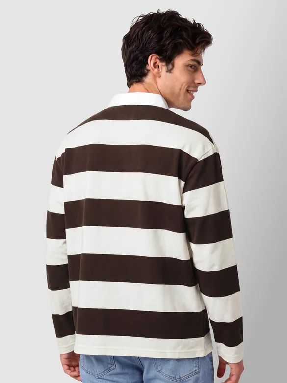 Chocolate Brown Striped Rugby Polo
