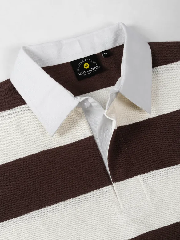 Chocolate Brown Striped Rugby Polo