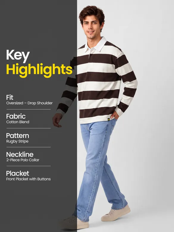 Chocolate Brown Striped Rugby Polo