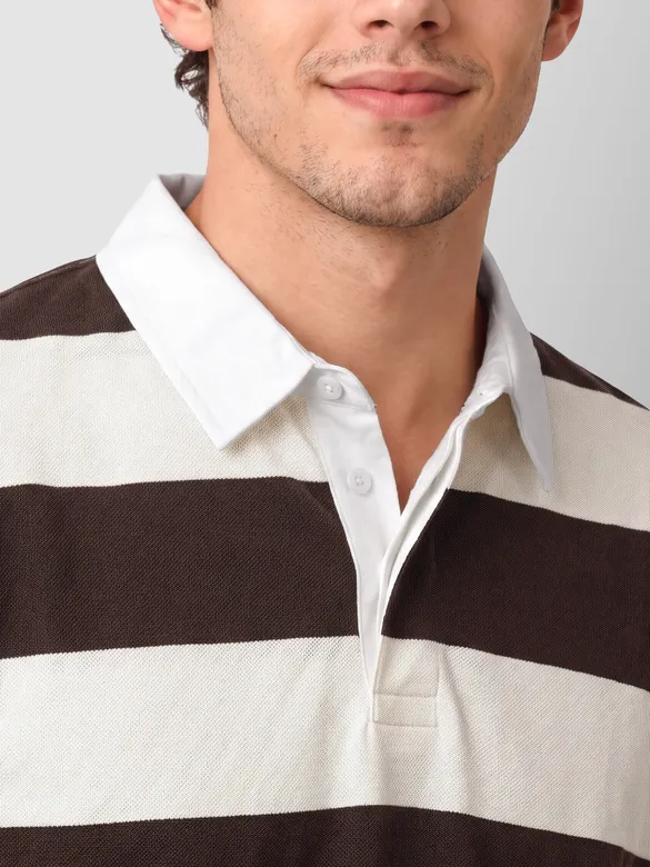Chocolate Brown Striped Rugby Polo