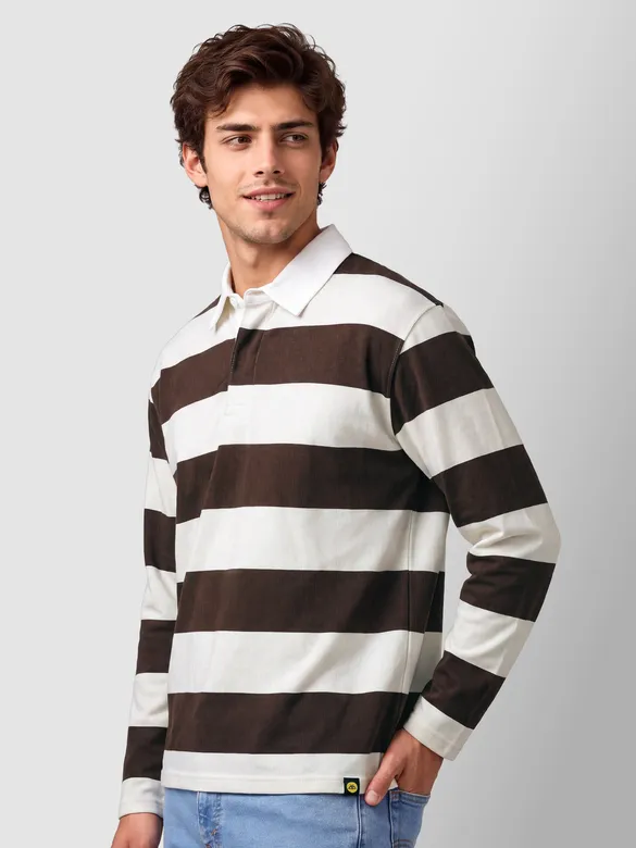 Chocolate Brown Striped Rugby Polo