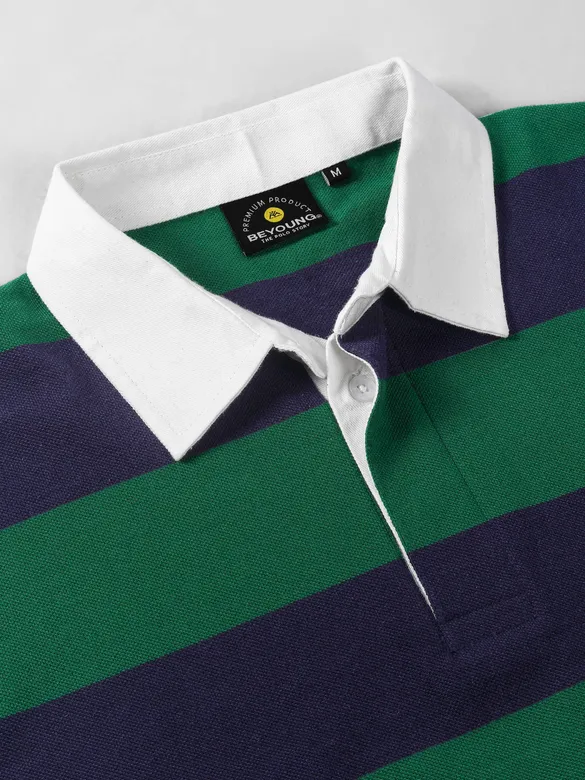 Green-Navy  Striped Rugby Polo