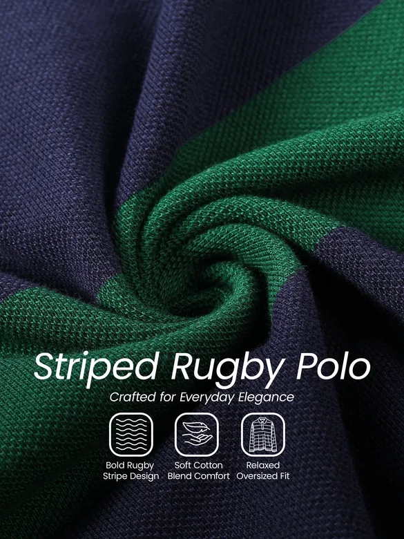 Green-Navy  Striped Rugby Polo