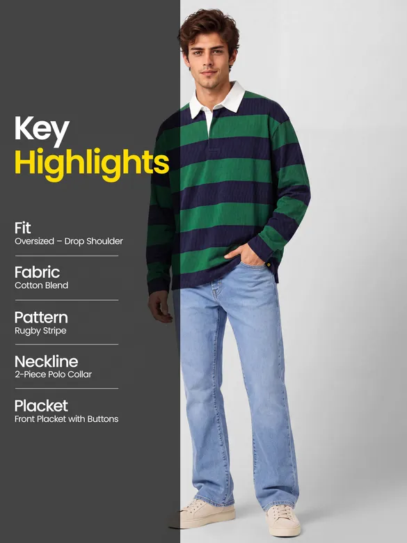 Green-Navy  Striped Rugby Polo