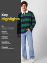 Green-Navy  Striped Rugby Polo
