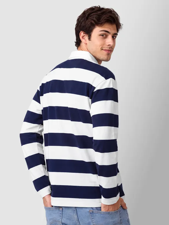 Navy Blue Striped Rugby Polo