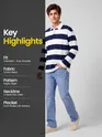 Navy Blue Striped Rugby Polo