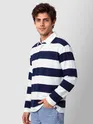 Navy Blue Striped Rugby Polo
