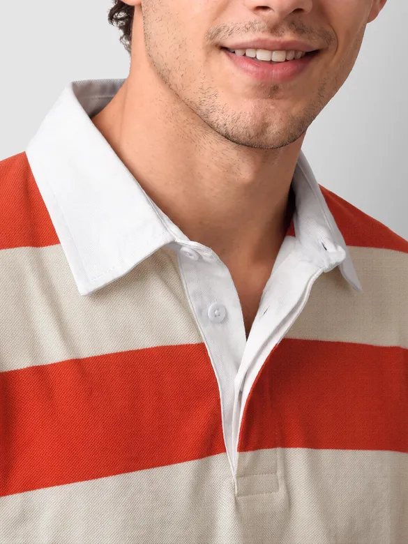Orange Striped Rugby Polo