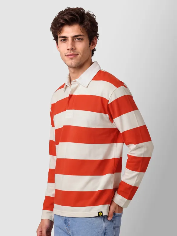 Orange Striped Rugby Polo
