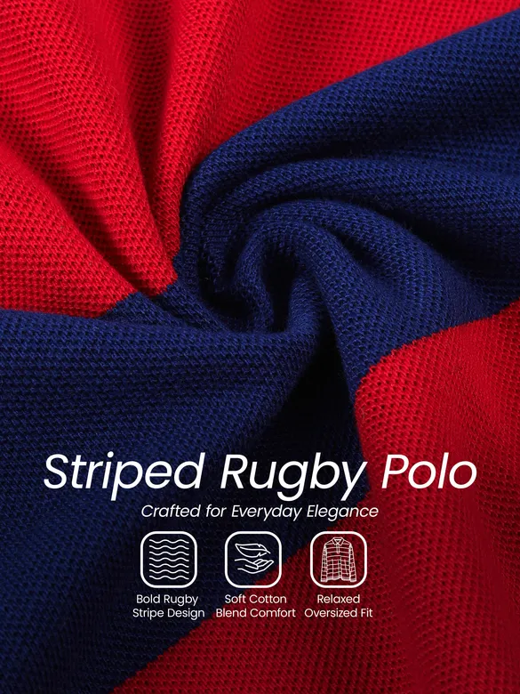 Red-Navy Striped Rugby Polo