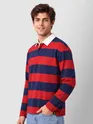 Red-Navy Striped Rugby Polo