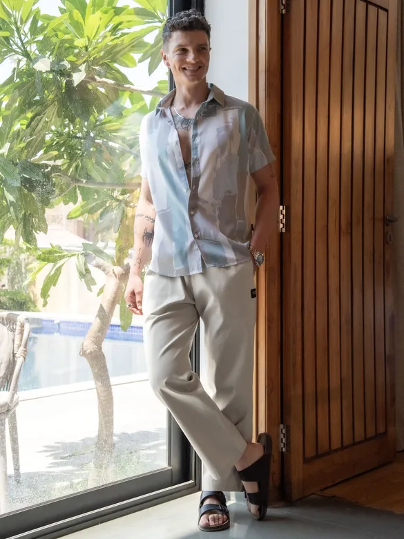 Pale Grey Loose-fit Pyjama Pants