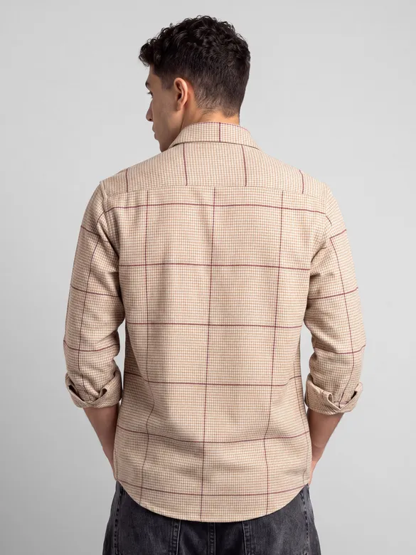 Beige Checked Flannel Shirt