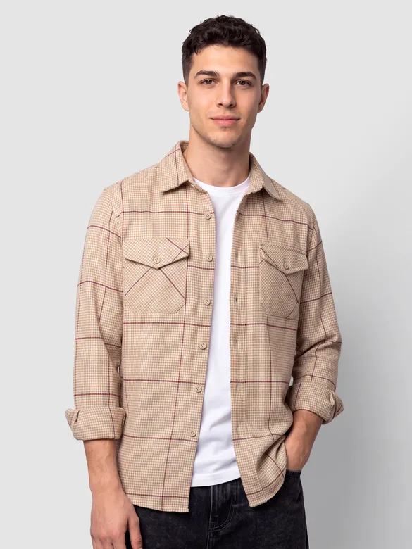 Beige Checked Flannel Shirt