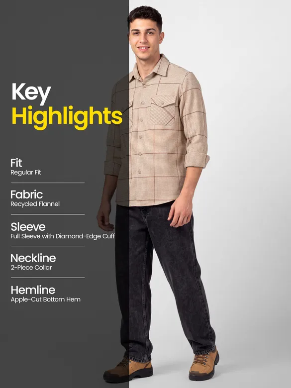 Beige Checked Flannel Shirt