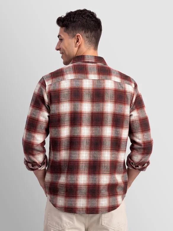 Brick Red Checked Flannel Shirt