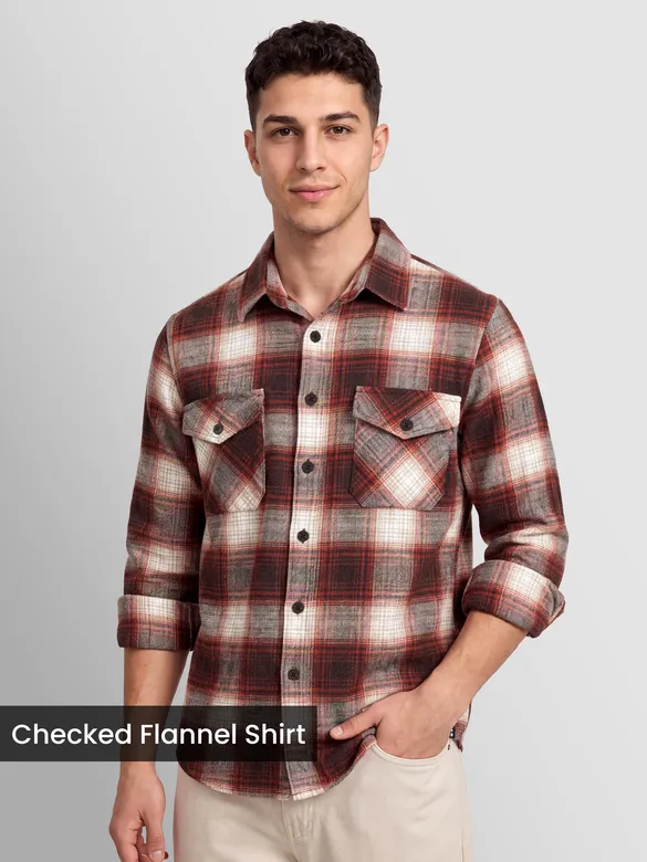 Brick Red Checked Flannel Shirt