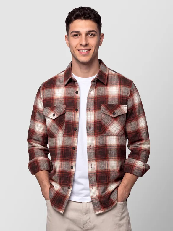 Brick Red Checked Flannel Shirt
