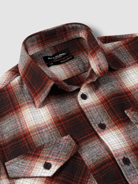 Brick Red Checked Flannel Shirt