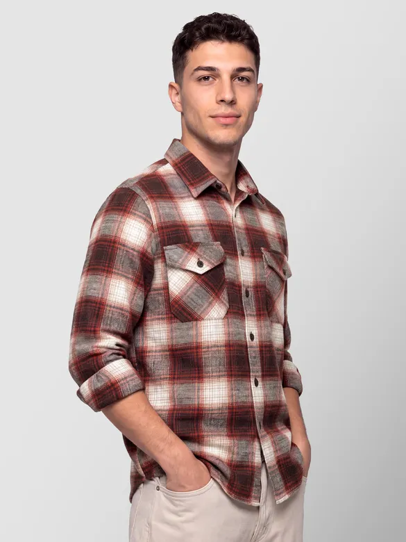 Brick Red Checked Flannel Shirt