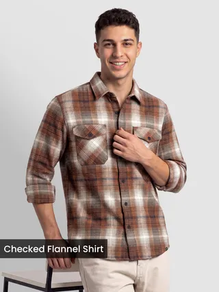 Brown Checked Flannel Shirt