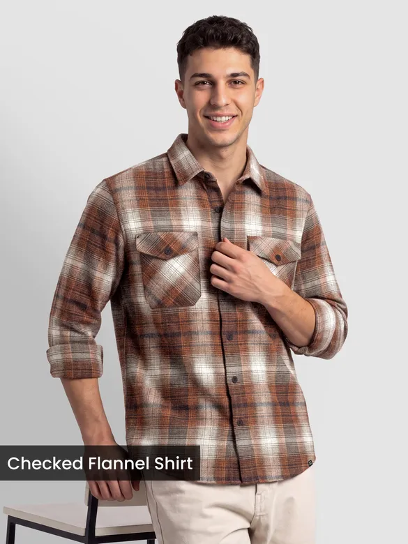 Brown Checked Flannel Shirt 