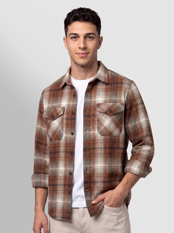 Brown Checked Flannel Shirt