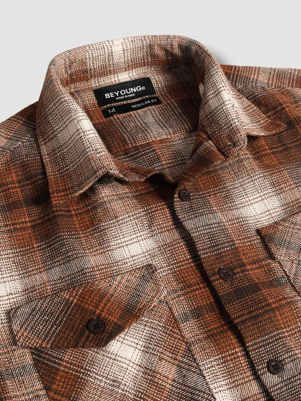 Brown Checked Flannel Shirt