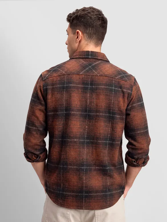 Copper Brown Checked Flannel Shirt