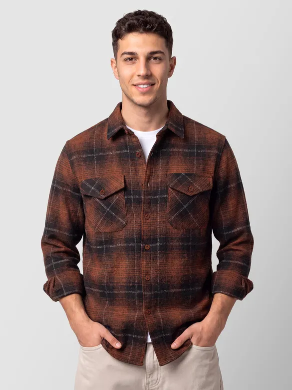Copper Brown Checked Flannel Shirt