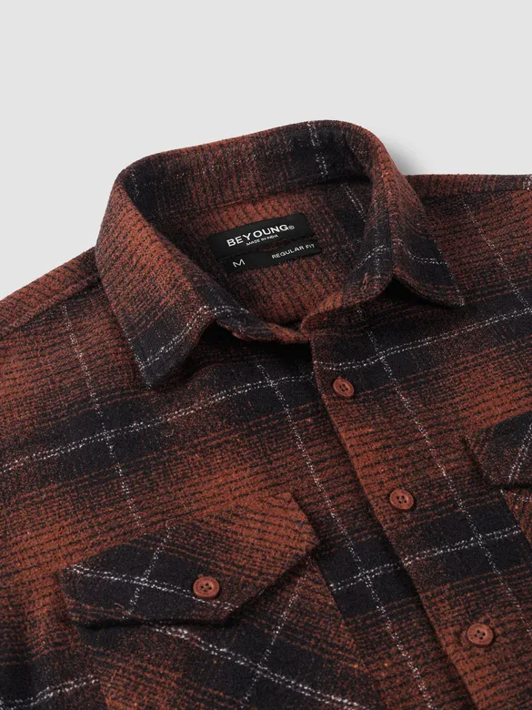Copper Brown Checked Flannel Shirt