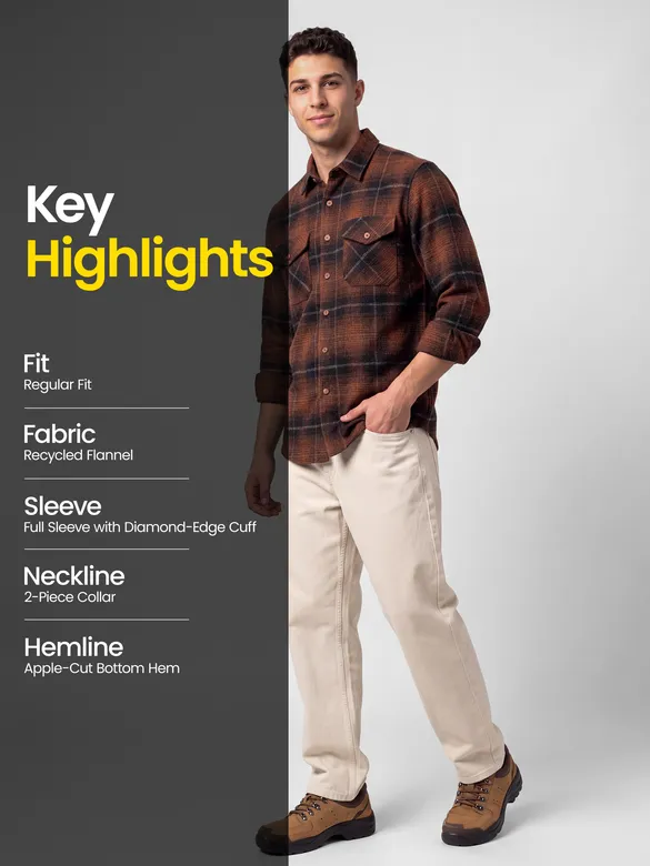 Copper Brown Checked Flannel Shirt