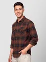 Copper Brown Checked Flannel Shirt