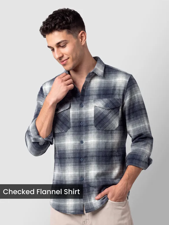 Grey Checked Flannel Shirt