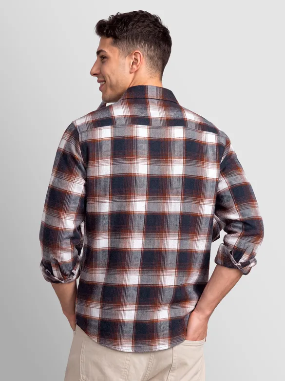 Navy Blue Checked Flannel Shirt
