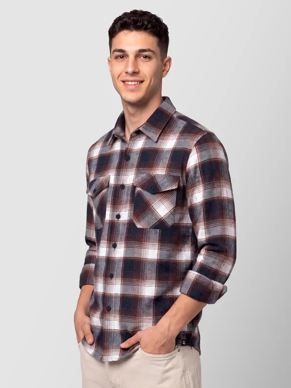 Navy Blue Checked Flannel Shirt