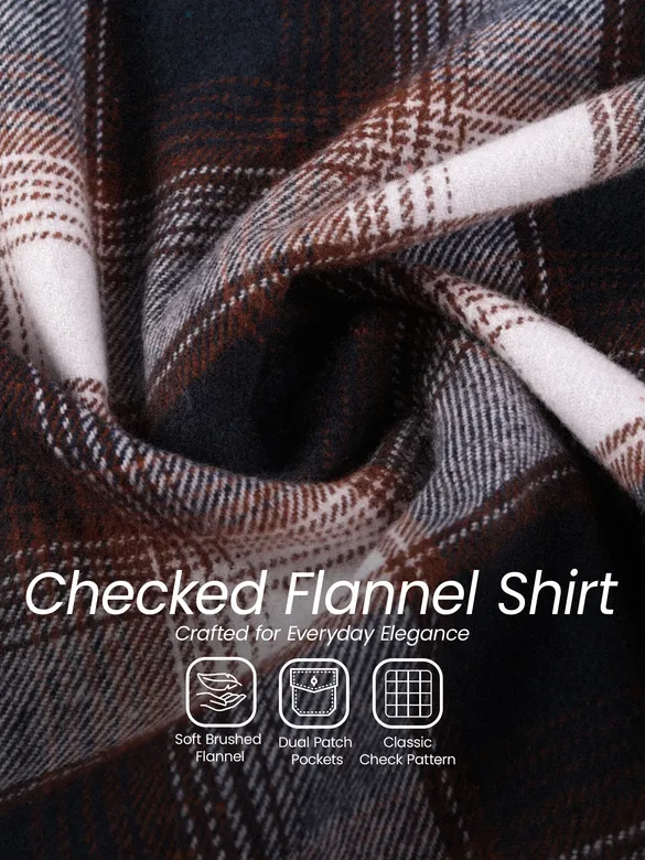 Navy Blue Checked Flannel Shirt