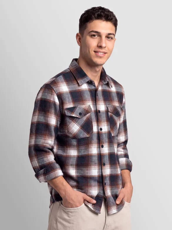 Navy Blue Checked Flannel Shirt