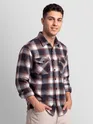 Navy Blue Checked Flannel Shirt