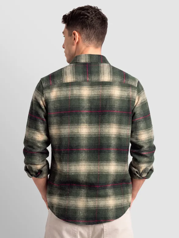Olive Green Checked Flannel Shirt