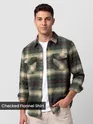 Olive Green Checked Flannel Shirt 