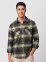 Olive Green Checked Flannel Shirt