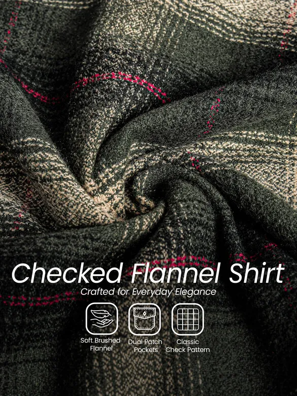 Olive Green Checked Flannel Shirt