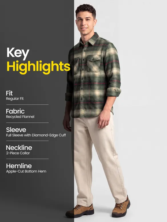 Olive Green Checked Flannel Shirt