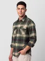 Olive Green Checked Flannel Shirt