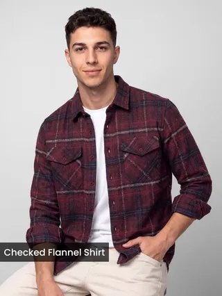 Wine Checked Flannel Shirt