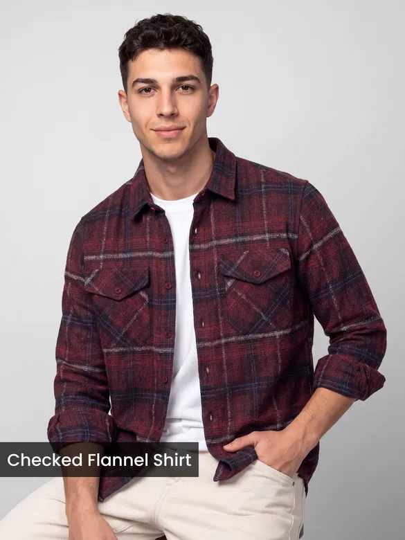 Wine Checked Flannel Shirt